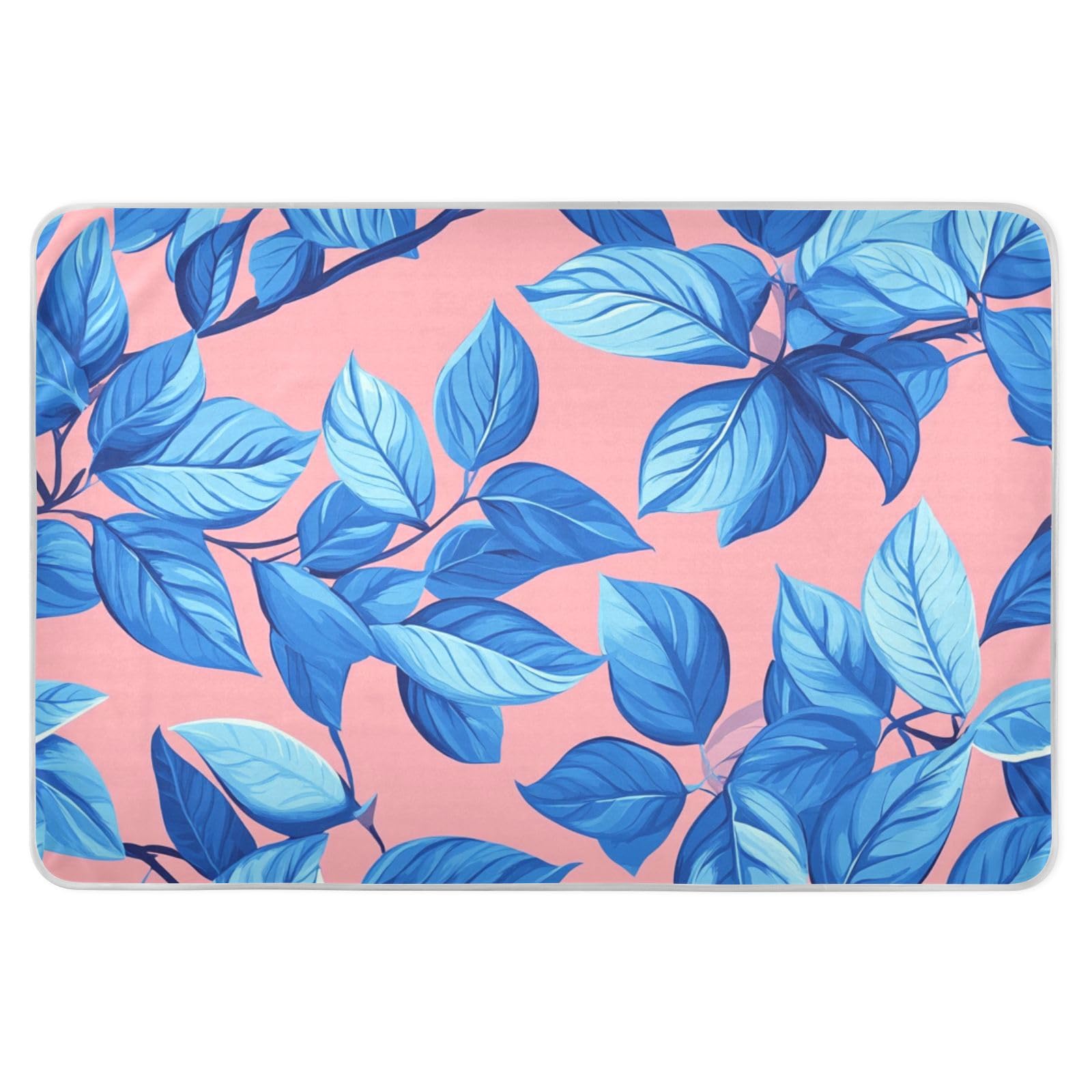 Blue Leaves Peach Background Bed Underpads Waterproof Washable Diaper Changing Mat Slip-Resistant Diaper Pads for Kids Adults Pets , 52