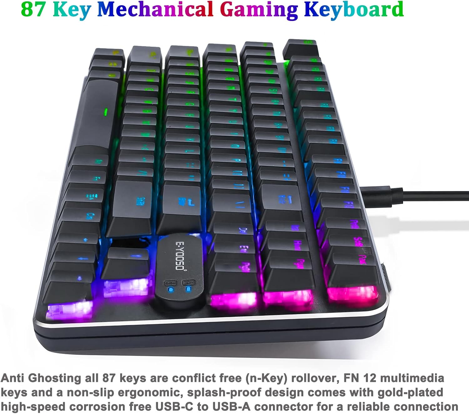 Mechanical Gaming Keyboard Compact 87 Key Tenkeyless RGB Backlit Computer Keyboard with TKL Tenkeyless Hot-Swappable Ultra-Slim USB-C Anti Ghosting for PC, MAC Z-66 (Black-Red Switch)