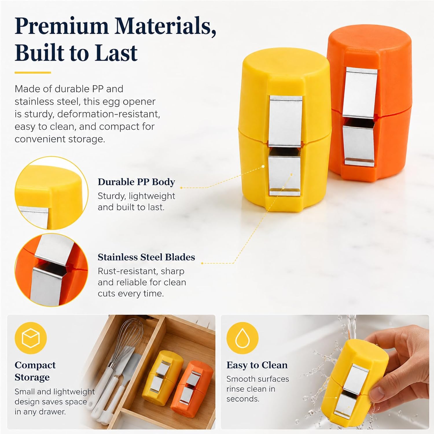 2Pcs Egg Shell Opener For Baking Breakfast Tool（Orange+Yellow）