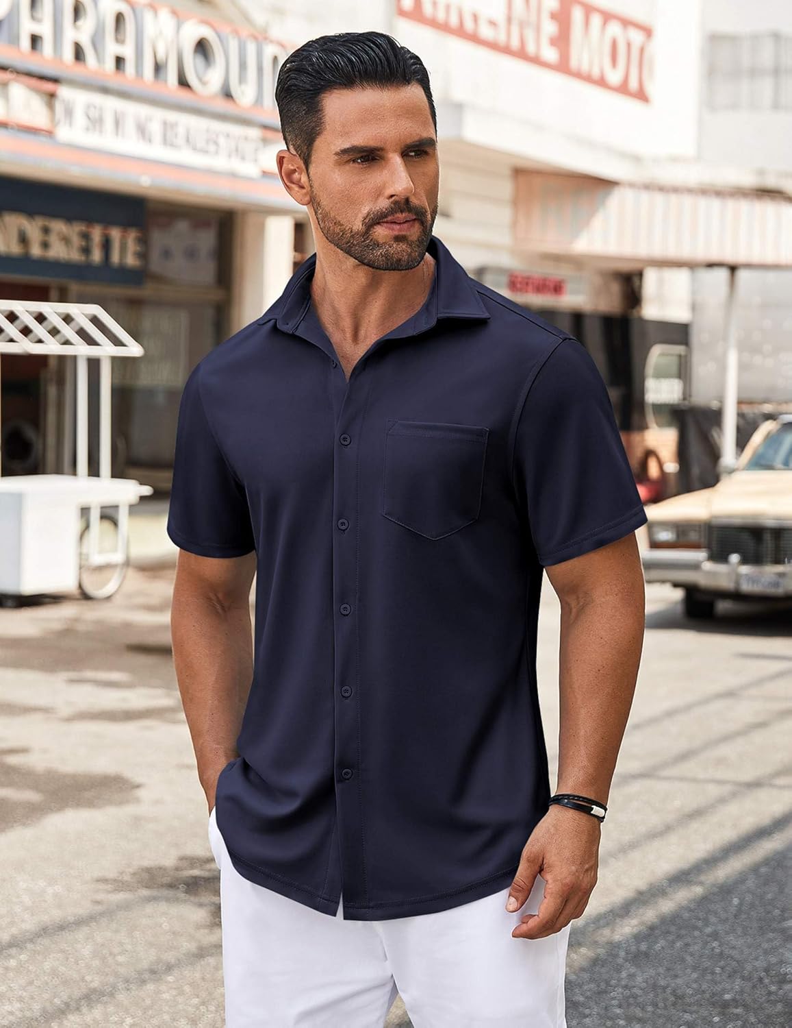 COOFANDY Mens Casual Button Down Shirt Untucked Short Sleeve Strech Wrinkle Free Dress Shirts - Image 2