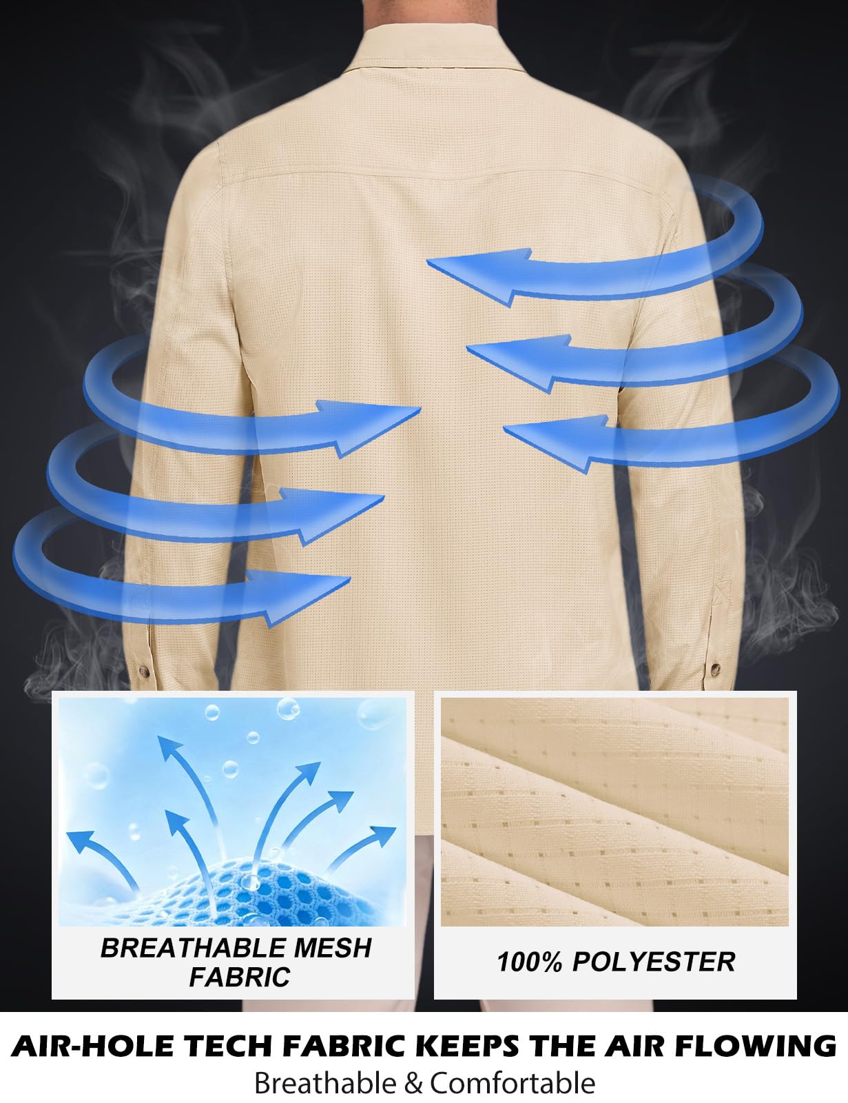 heekpek Camicia Uomo Manica Lunga Estive UPF 50 Maglietta Anti UV Traspirante Funzionale Camicie per Safari Trekking Pesca
