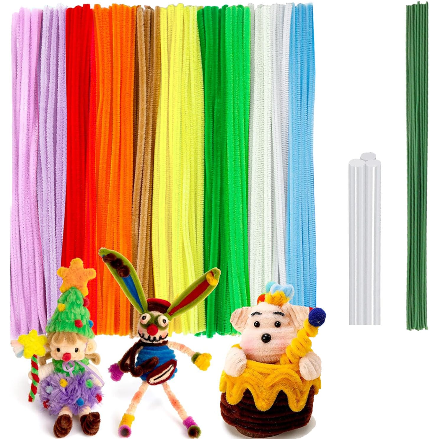 ShinyWay 手芸モール ふわふわ 高密度 6mm 30cm 約100本 10色 造花 ワイヤー グルースティック モール花束 誕生日 記念日 卒業式 プレゼント モールフラワー クラフトモール 工作モール 花 フラワーワイヤー 骨格モール アート DIY 飾り物 造形材料 学校 手作り素材 造花セット 手芸材料用品 113点セット