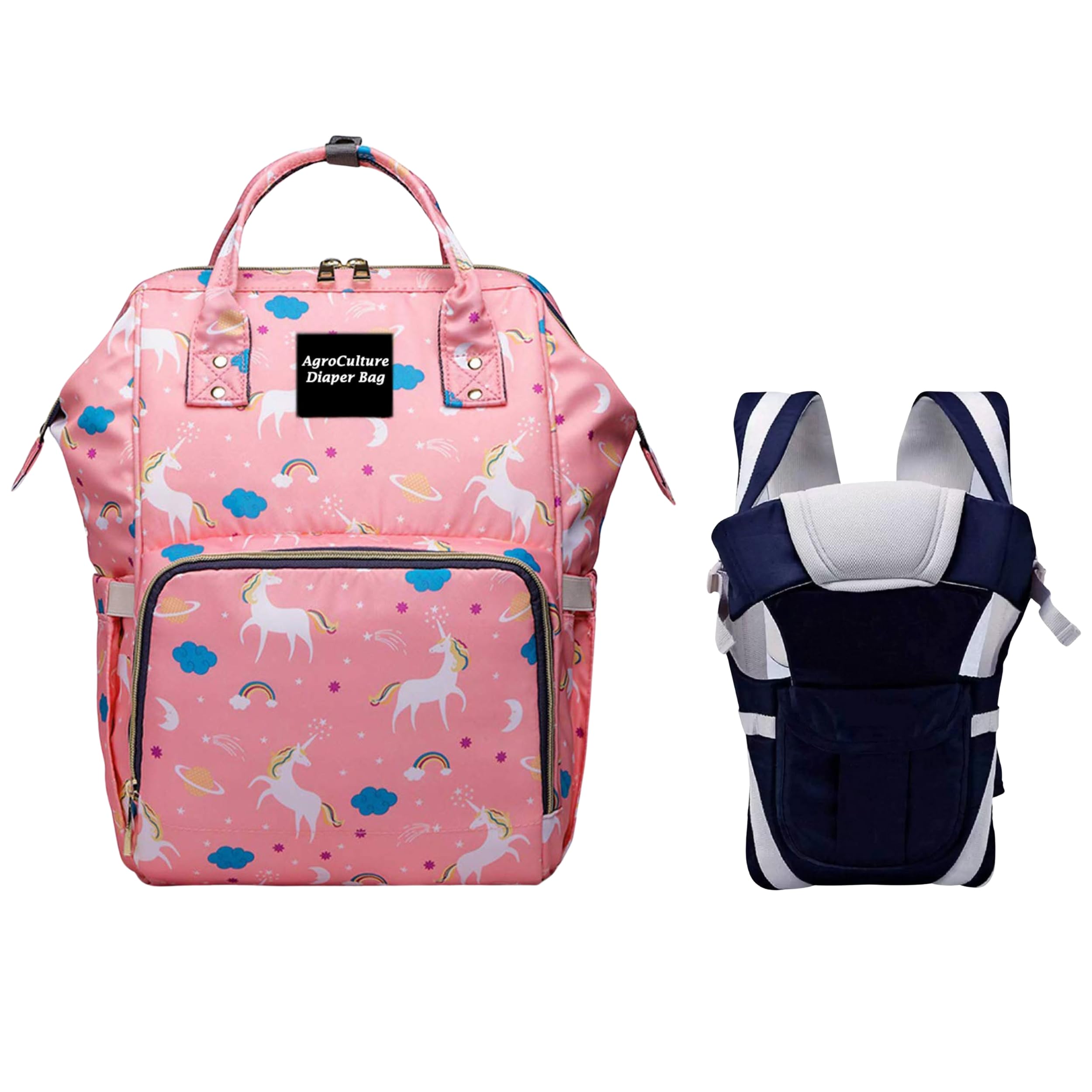 Premium Baby Diaper Bag for Mother + Blue Baby Carrier, Baby Diaper bag (Pink)-picture-31