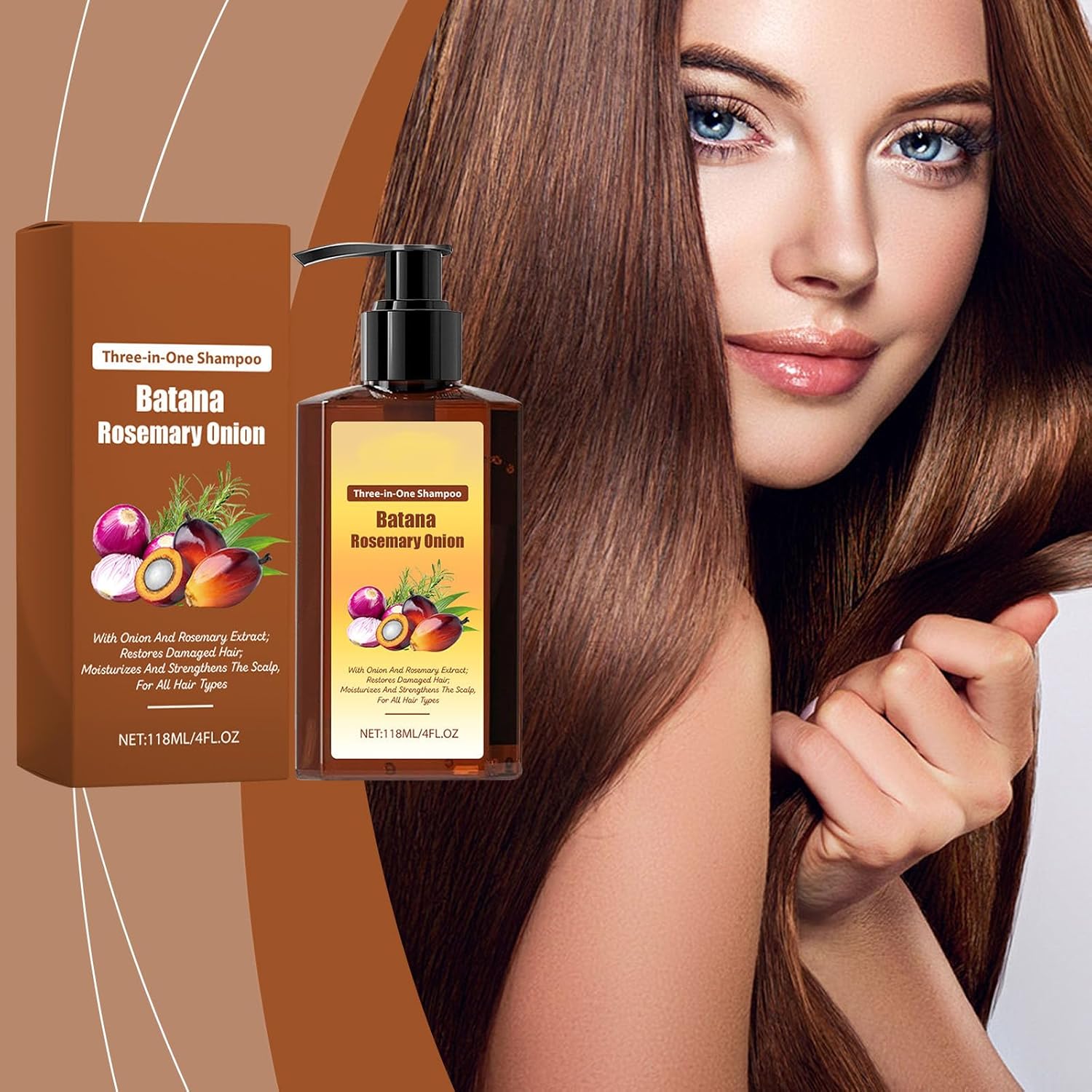 3-in-1 Nourishing Conditioning Shampoo, Hair Growth Shampoo -Batana Oil & Rosemary & Onion, Reduce Hair Loss, Strengthens Roots & Adds Shine, Thicker and Stronger Hairs (3Pcs)