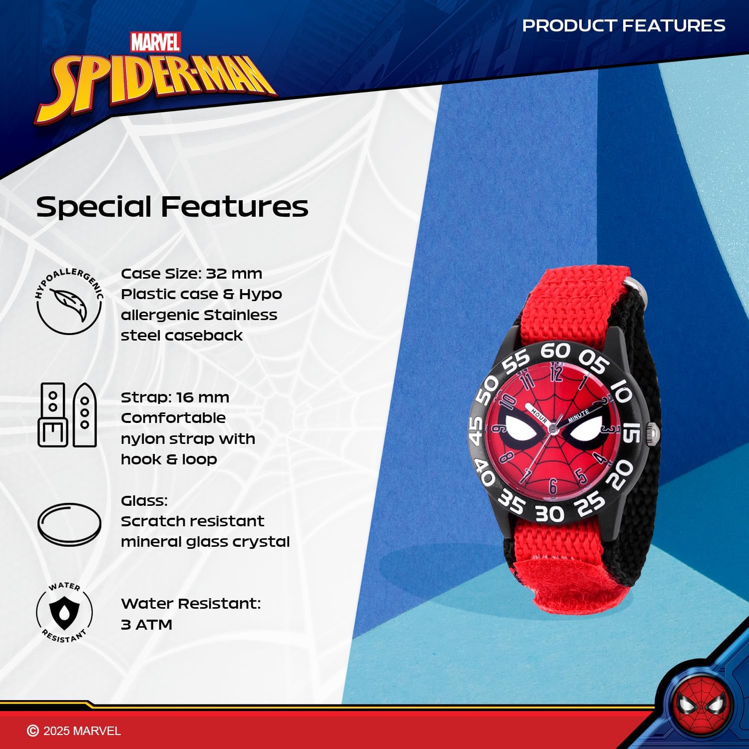 Marvel Spiderman Watch for Kids - Spiderman Watch Boys - Spider-Man Watches for Boys 4-6 - Toys - Kids - Marvel Toddler - Silver Case - 3D Silicone Plastic Strap