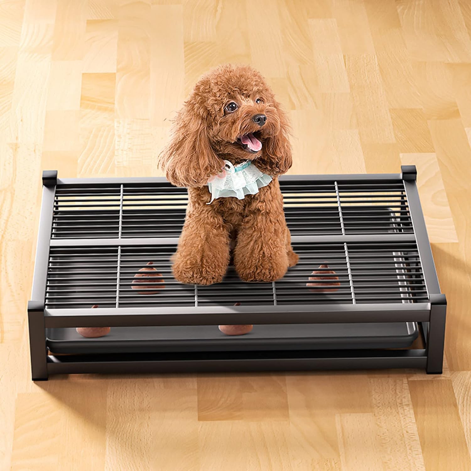 2層デザインのステンレス鋼製犬用トイレトレー、床を保護し簡単に掃除、大型犬にも適しています(78cm&times;50cm)