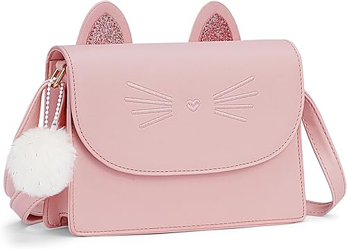 cotmcor Bolso de gato para niñas, lindo bolso cruzado para niños y adolescentes, regalo de gato con pompón