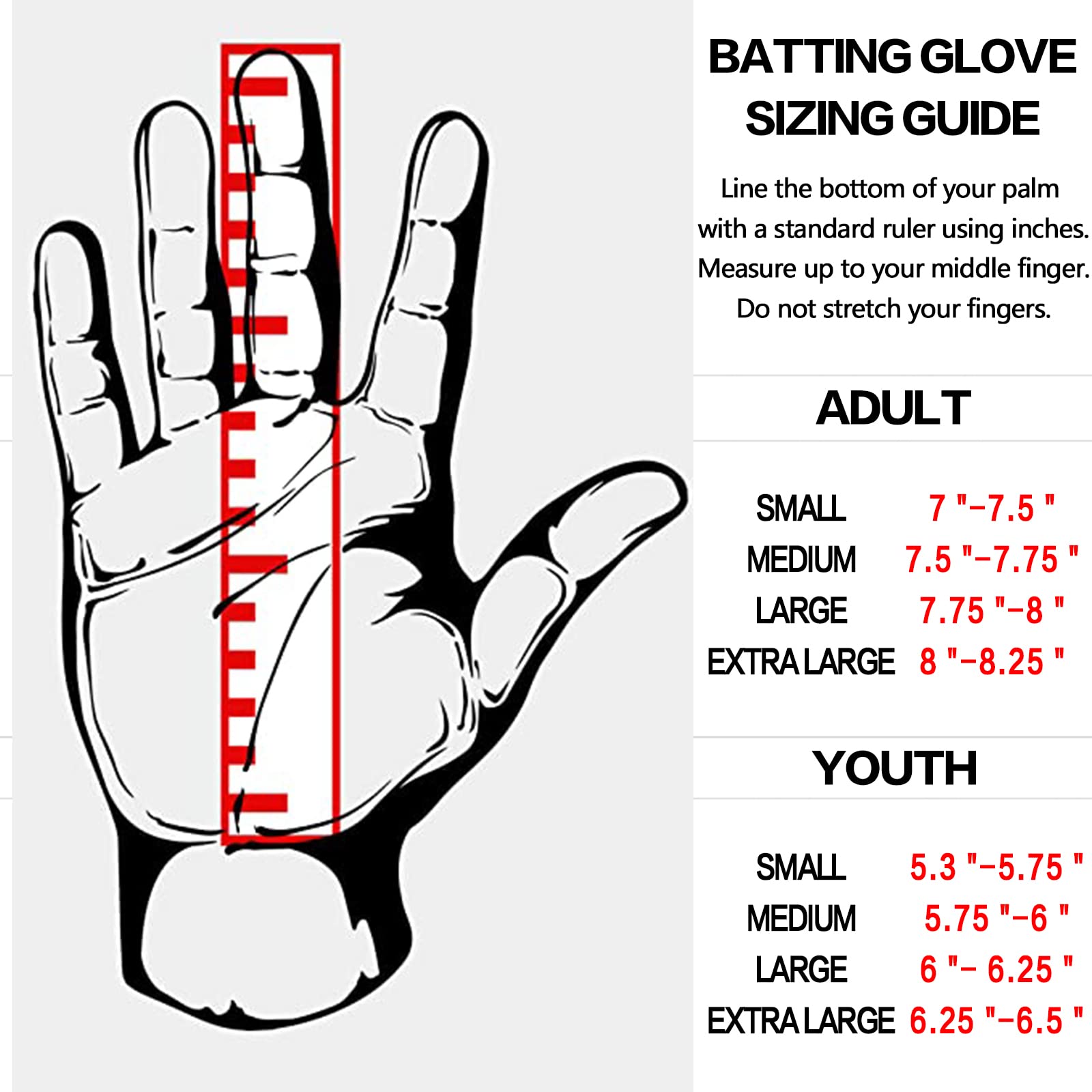 FINGER TEN Guanti da baseball con palmo in pelle super grip per adulti e giovani, guanti da softball, unisex, antiscivolo, impermeabili, flessibili, per allenamento e competizioni