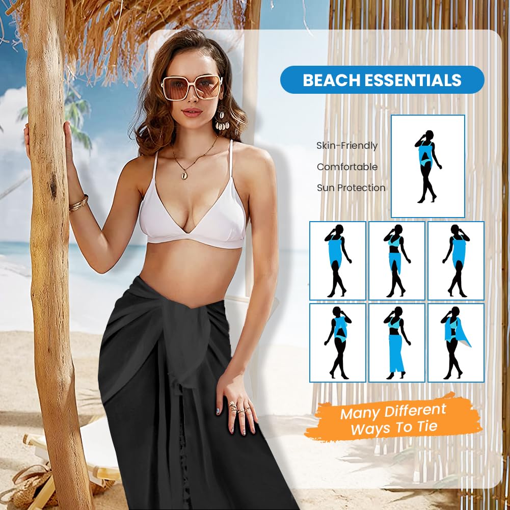 DiULi Spódnica plażowa Sarong, damska sukienka do przewijania sarong pareo, chusta do przewijania bikini z frędzlami, spódnica kopertowa, duża na plażę