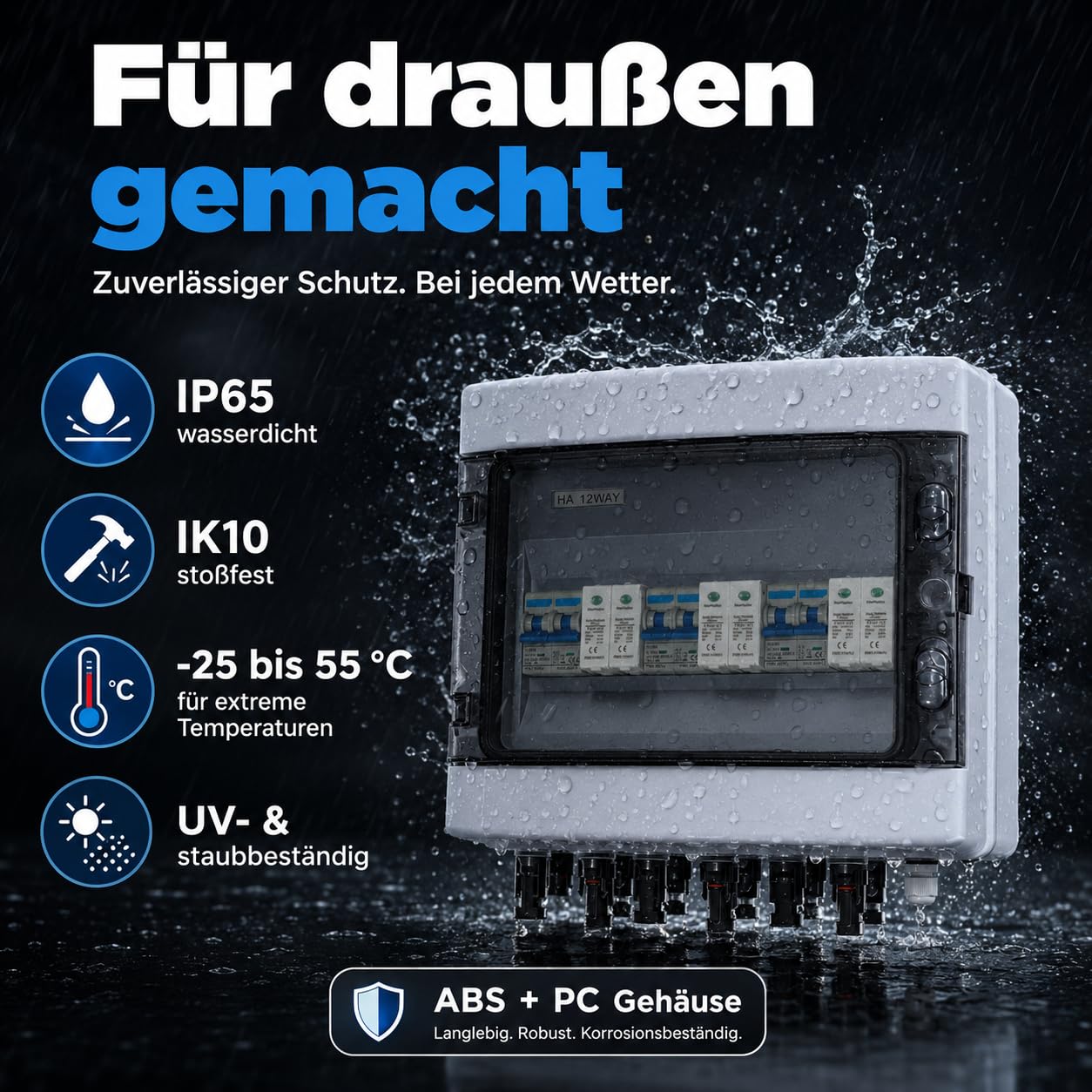 Solarmodule Combiner Box, 6-String (3 in 3 out) DC Solar Überspannungsschutz mit 1000V 40A Trennschalter, IP65 PV-Combiner-Box für Outdoor-Solarmodulen, Wohnmobilen