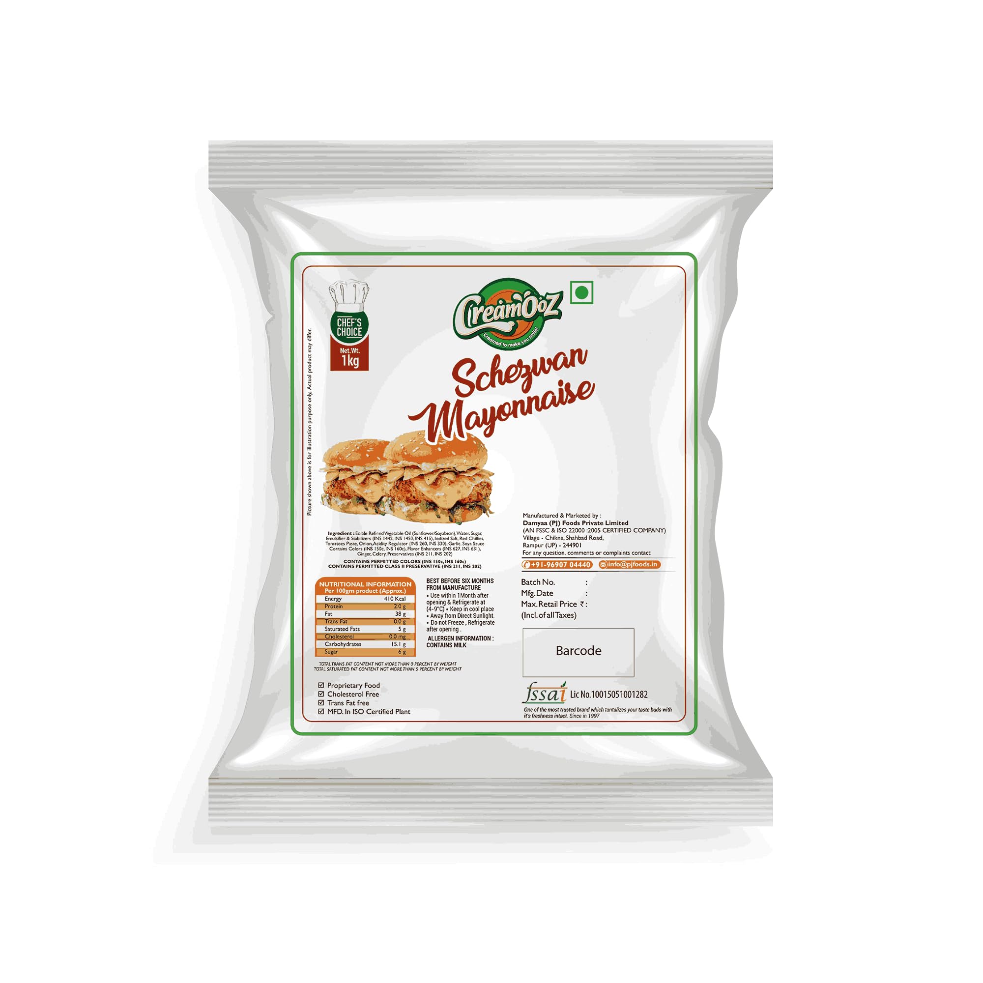 Creamooz Schezwan Mayonnaise 1kg (Pack of 1) | For Pizza, Burgers, Sandwiches, Fried Snacks, Tortilla Wraps,Momos & More | Multipurpose Mayo | Seasoning & Dipping Spicy Sauce | Trans Fat-Free (B0D842Q3KZ) Amazon Price History, Amazon Price Tracker