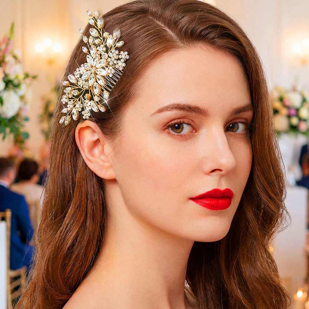 CASDRE Crystal Wedding Hair Comb Silver Rhinestone Bridal Hair Accessories Pearl Hair Pieces for Women and Brides (Gold) - Image 7