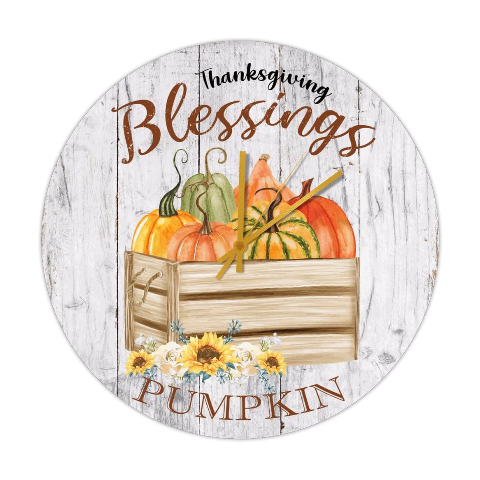 Horloge murale ronde en bois de Thanksgiving avec citrouille et feuille d'érable décorative