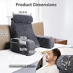 ENITYA Reading Pillow for Sitting in Bed Adult, 24in XXL Back Pillow for Bed Sitting up, Big Pockets & Built-in Arms, Back Support Chair Pillow for Watching TV/Reading/Gaming/Resting/Post Surgery,Grey