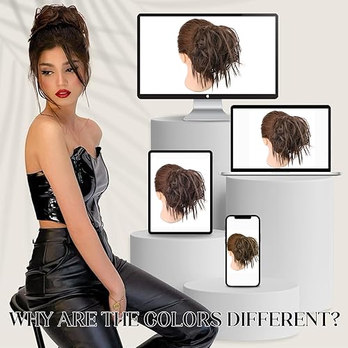 Miniatura 6 de HMD - Extensiones de cabello con chongo alborotado y coleta con banda elástica de goma, extensiones de cabello sintético para mujer, extensiones de