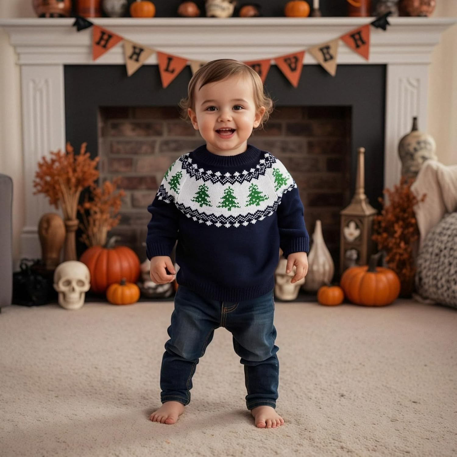 Muineobuka Toddler Baby Boy Girl Christmas Outfit Embroidery Long Sleeve Ugly Christmas Christmas Knit Sweater Pullover