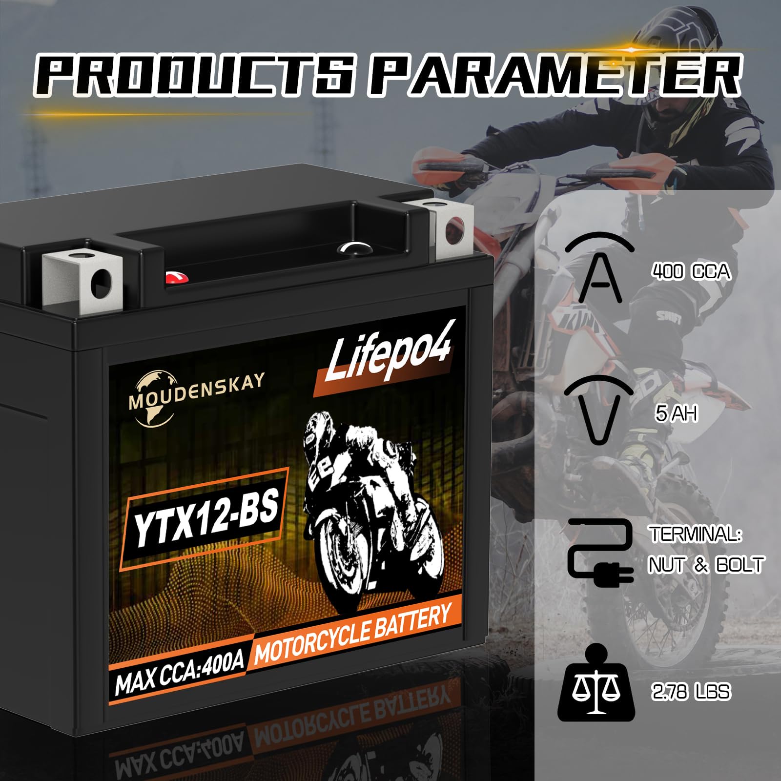 Batterie Moto Lithium 12V LiFePO4 - 5Ah 400CCA - Pour Moto, Quad, UTV - Léger & Durable