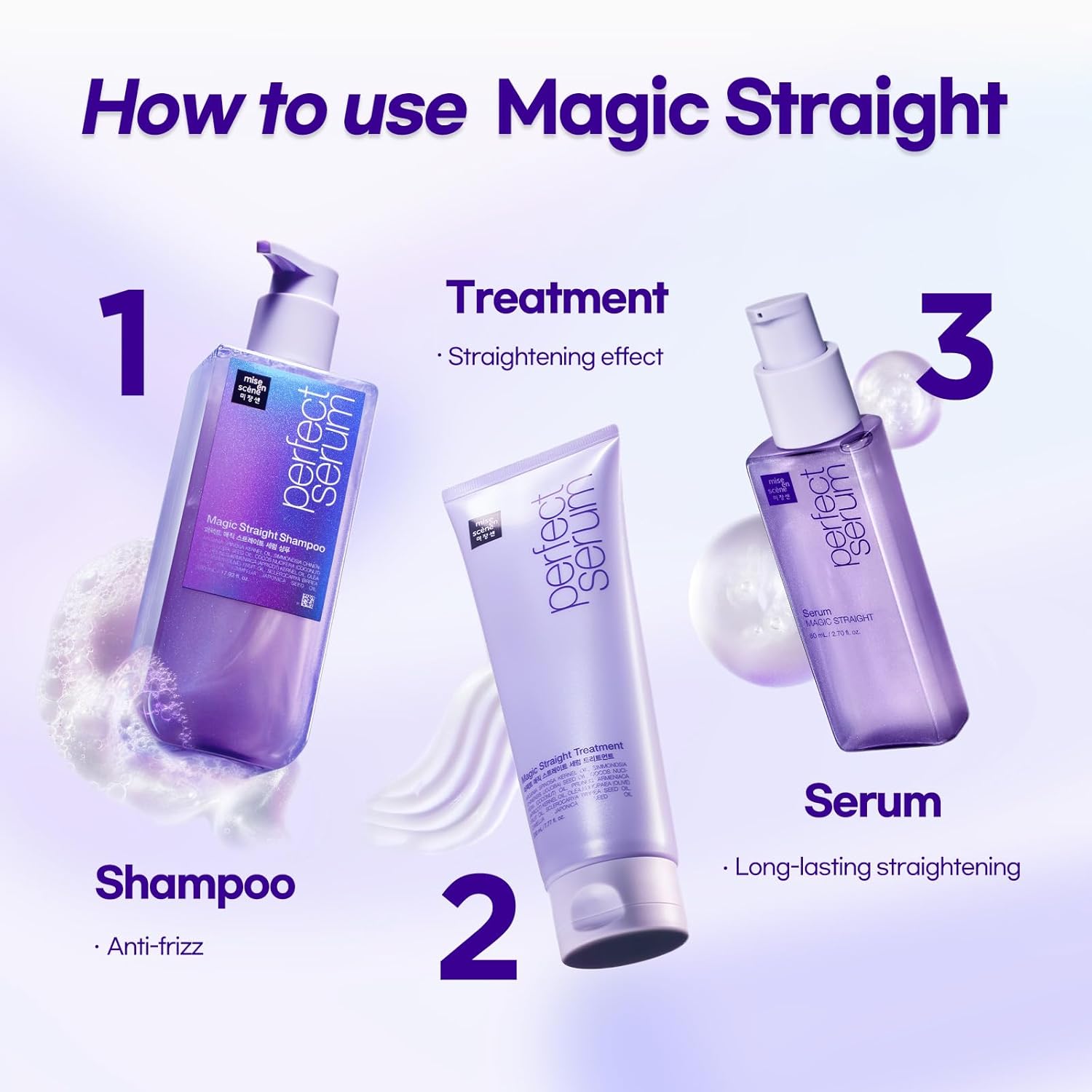 Mise En Scene Perfect Serum Magic Straight - Hair Taming Oil for Frizzy | Heat Protectant | Straightening Fixing | Humidity Hair Products | Coconut Oil | Sleek and Shine | Bergamot Scent, 2.70 Fl Oz - Image 4