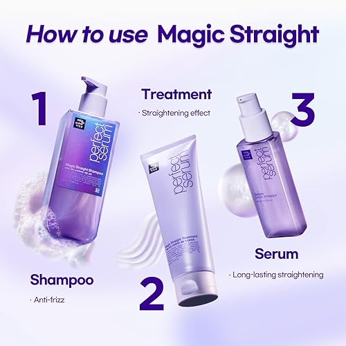 Miniatura 6 de Mise En Scene Perfect Serum Magic Straight Shampoo  Anti-Frizz, protector del calor, efecto alisador de cabello, champú coreano para control del