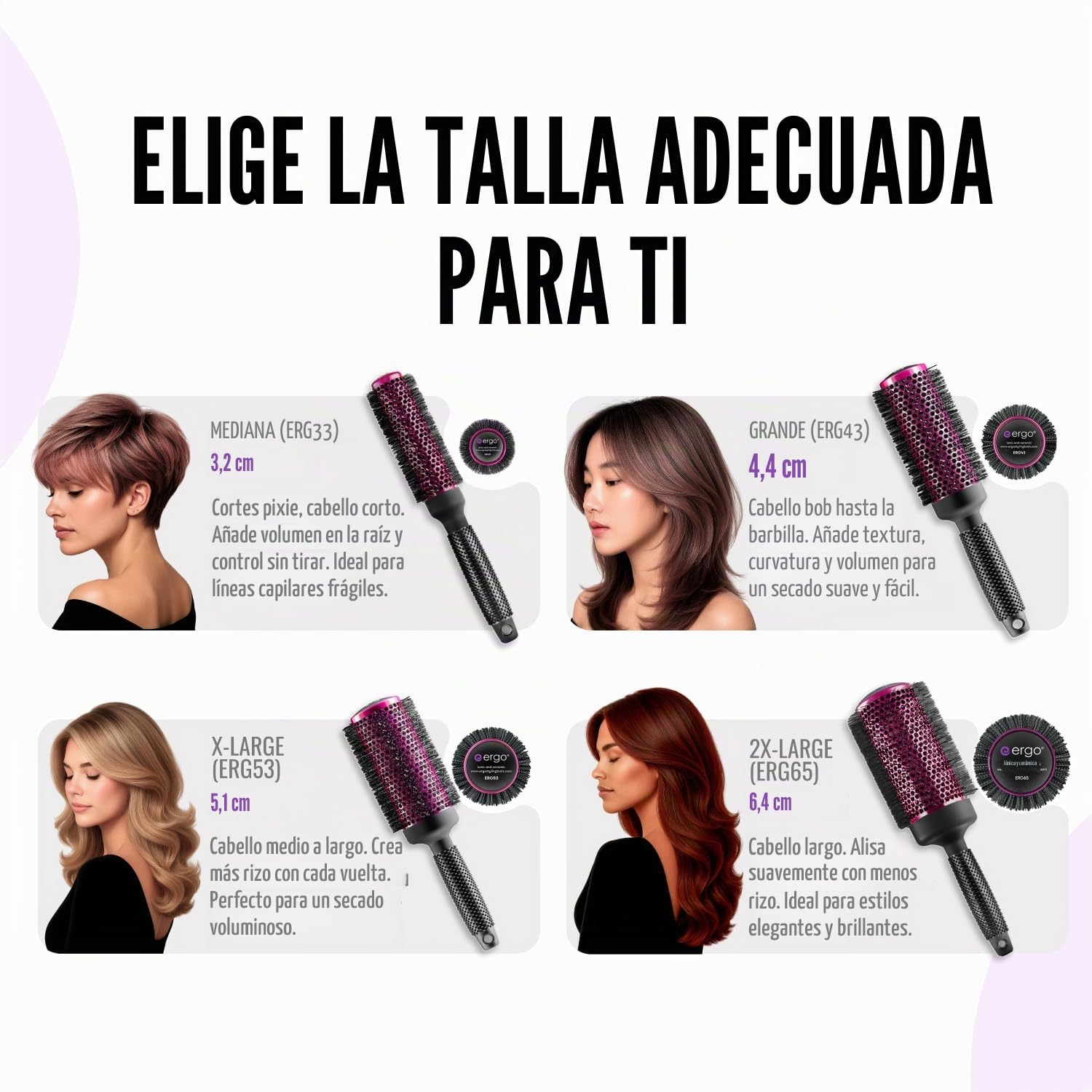 ERGO Cepillo de pelo redondo súper suave para soplar, cepillos de salón de calidad de salón para mujeres, cepillo voluminizador, uso en húmedo y seco, ERG43: 1.75