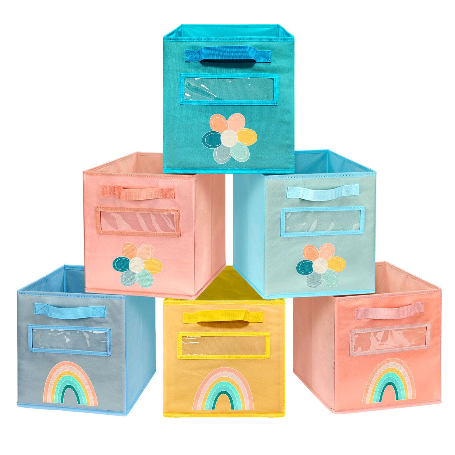 Scatola portaoggetti pieghevole, 28 cm, in tessuto colorato, con manici e finestra per scrivere, per soggiorno, ufficio, cameretta dei bambini, armadi (6)