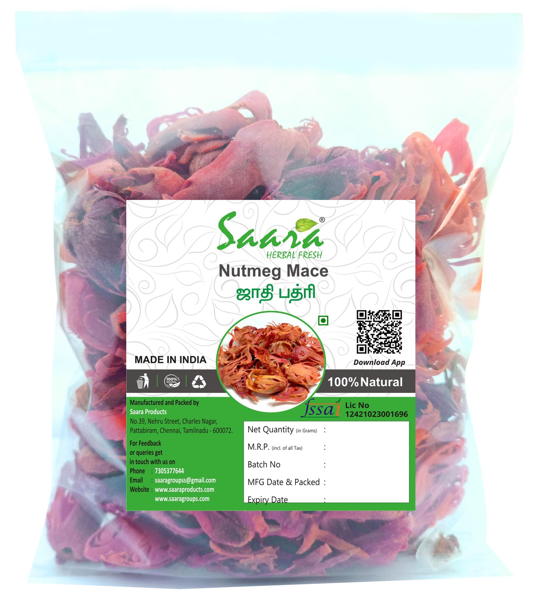 Saara HERBAL FRESH Jathipathri Whole, 500g, Javitri, Mace Spice, Myristica Fragrans, Jaapathri,(pack of 5 x 100g) (B0BTMFQVFF) Amazon Price History, Amazon Price Tracker