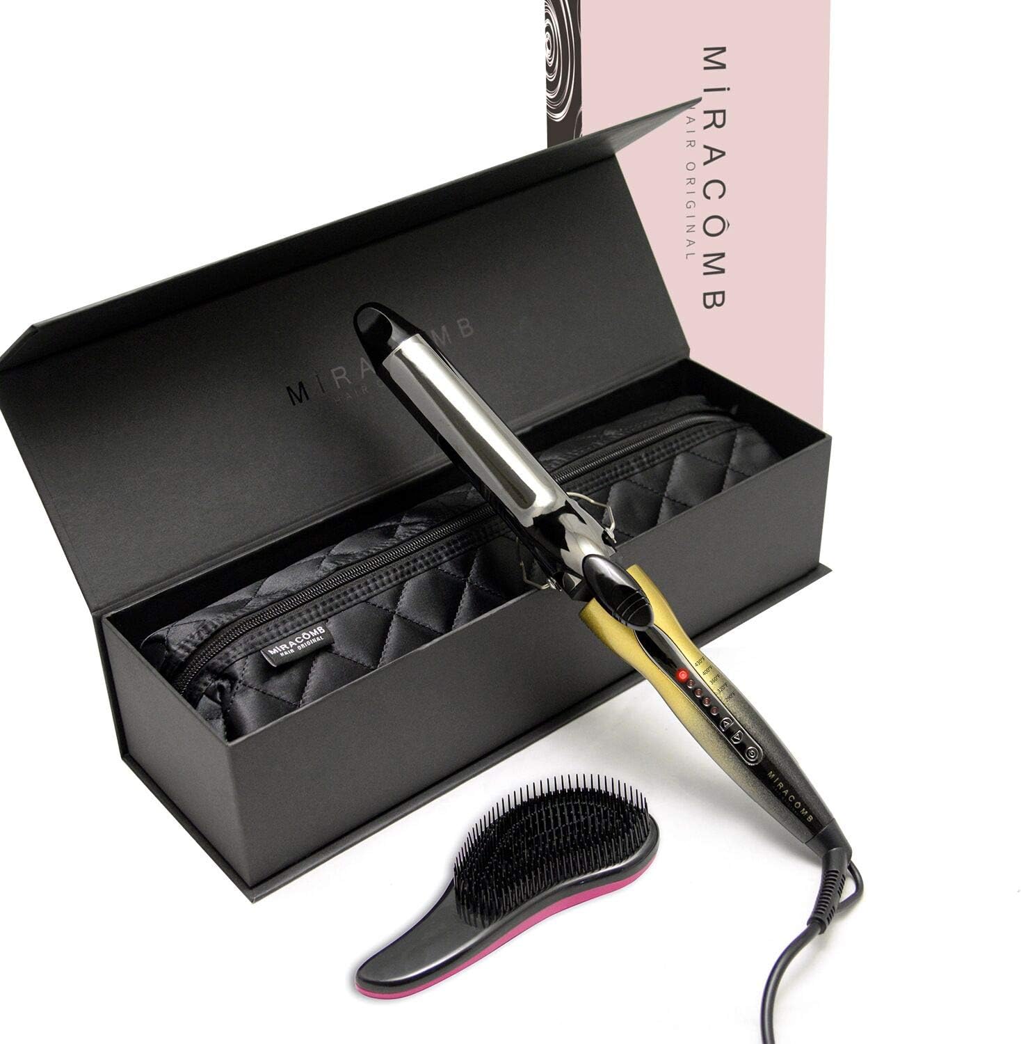 Hair Curler Titanium Curling Iron Wand Styler with 5 Temp Settings, Over 1.25 Inch Large Barrel, Cool Touch Tip & Auto Shut Off for Big Curls and Waves – BONUS Travel case +Detangling Brush+ Clips