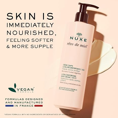 Nuxe Reve de Miel Ultra-Comforting Body Cream With Shea Butter and Honey for Dry and Sensitive Skin, 13.4 Fl Oz