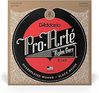 D'Addario Struny gitarowe Pro-Arte klasyczne struny do gitary - EJ49 - nylonowe struny do gitary - posrebrzana rana, czarny rdzeń nylonowy - normalne napięcie