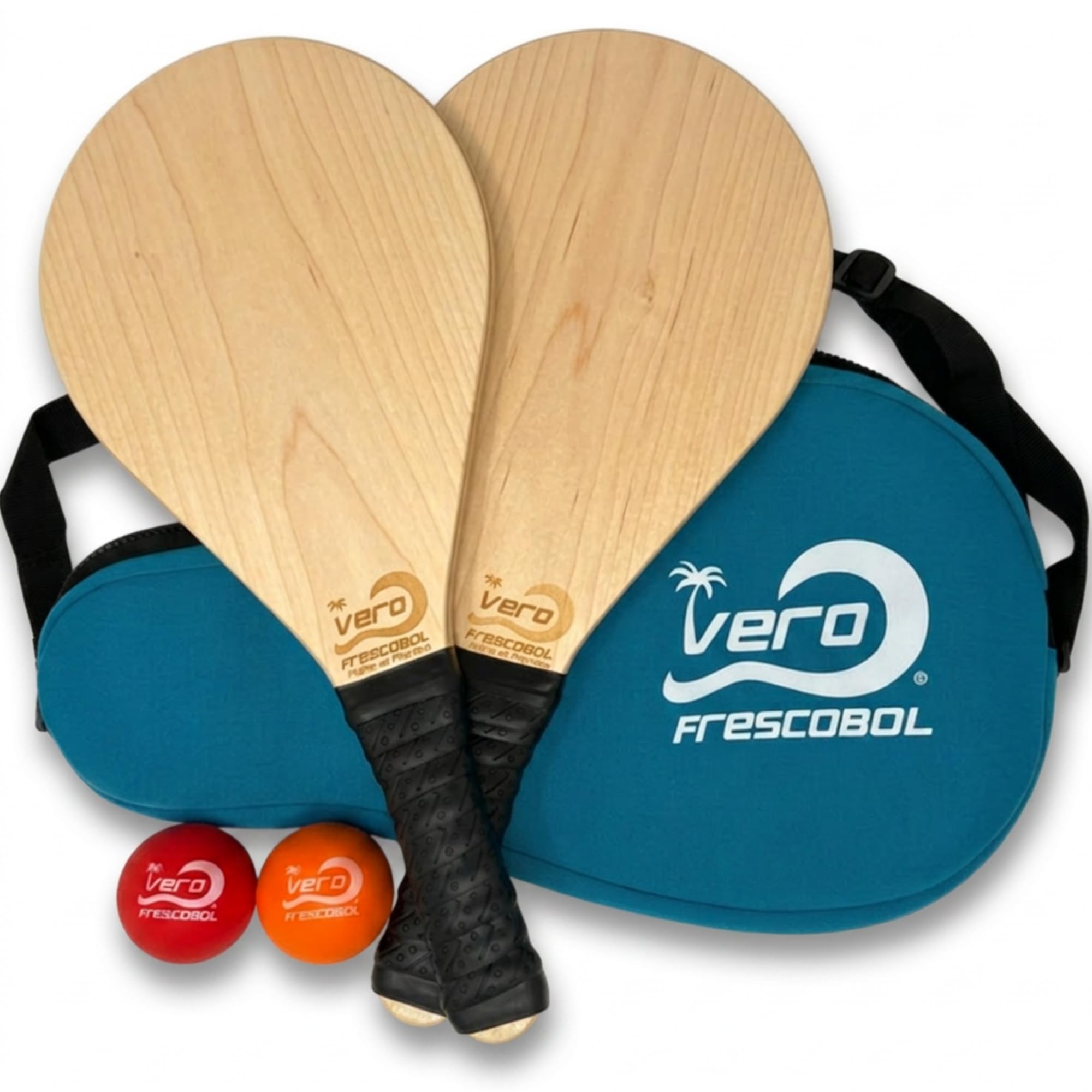 Vero Frescobol American Birch Wood Beach Frescobol Paddel-Set, zwei offizielle Bälle, Tragetasche, USA