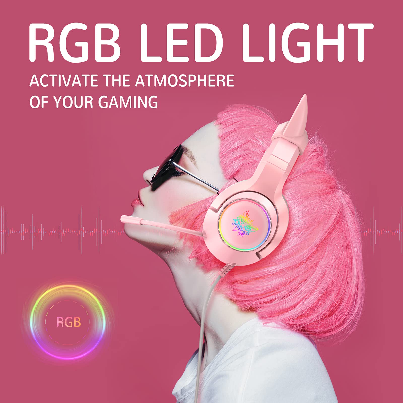 K9 Przewodowy zestaw słuchawkowy do gier, 3,5 mm, zdejmowane kocie uszy, słuchawki z redukcją szumów, e-sport, słuchawki z mikrofonem, RGB LED, regulacja głośności, wyciszony mikrofon do komputera