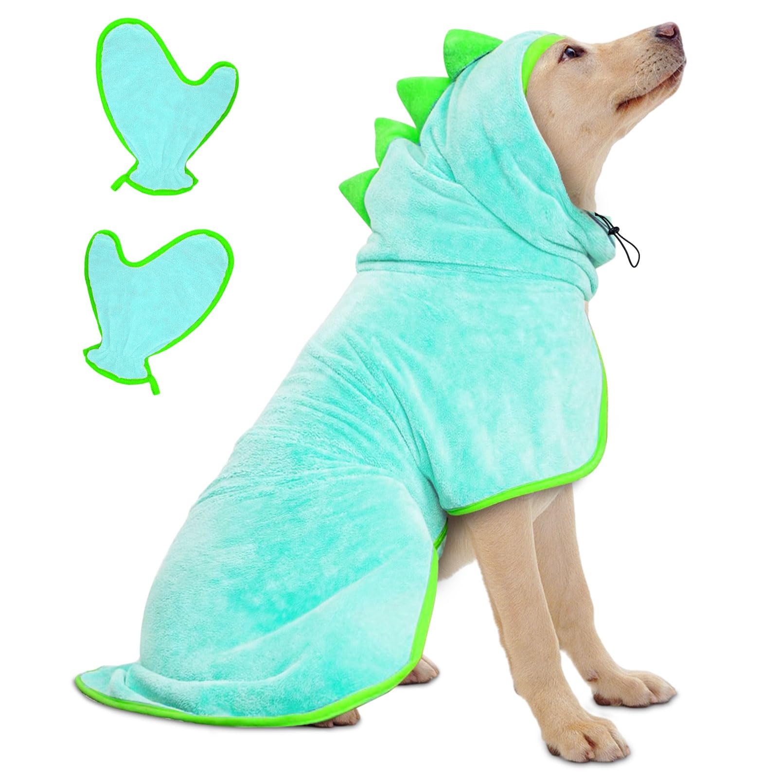 JOLOVE Dog Drying Coat Super Absorbent Dog Towels for Drying Dogs for After Bath Soft Pet Robe Towel Adjustable Pets Bathrobe for Bath Swim