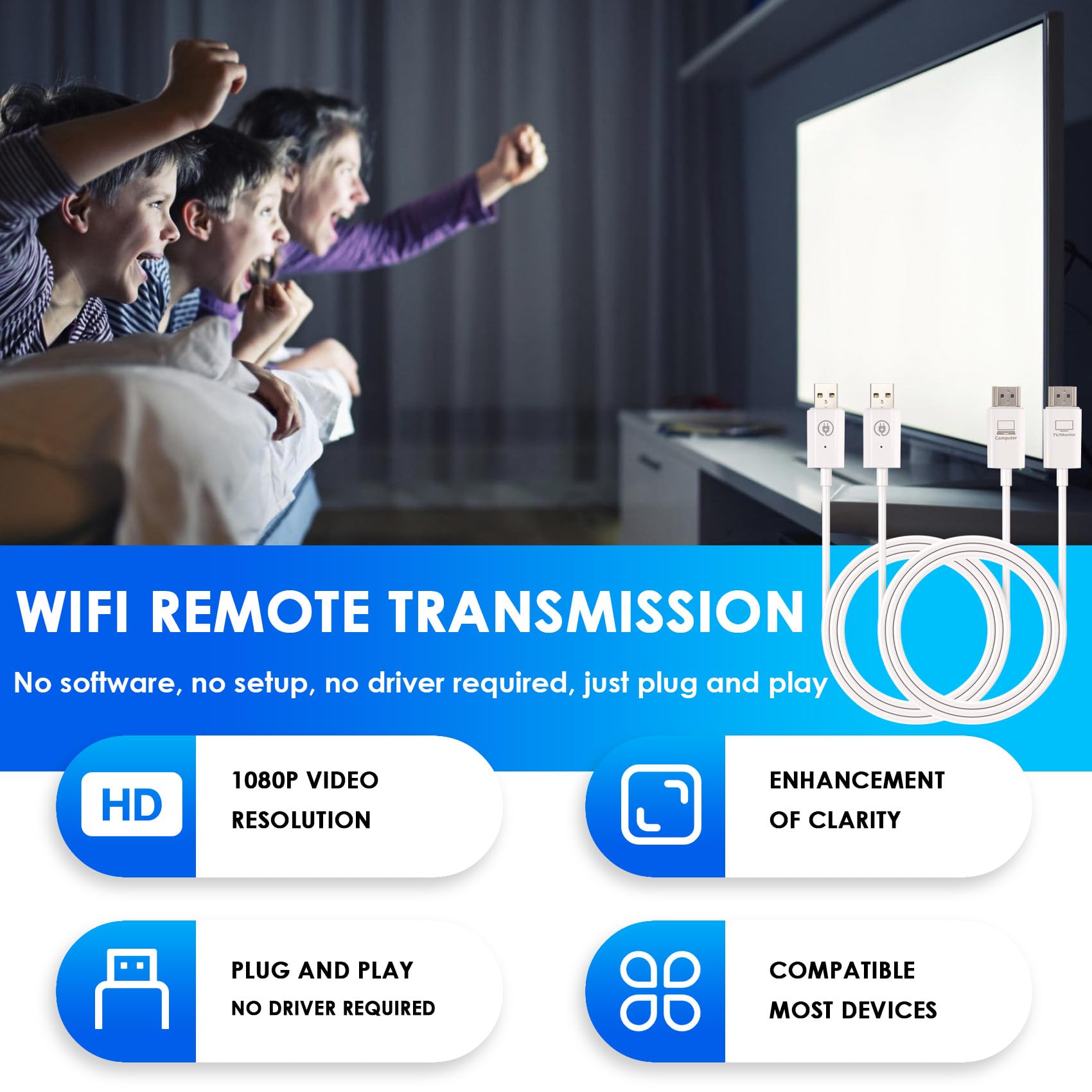 Kit di Estensione Ricevitore Trasmettitore Wireless Compatibile Dongle Display Wireless per Proiettore Streaming Videocamera TV
