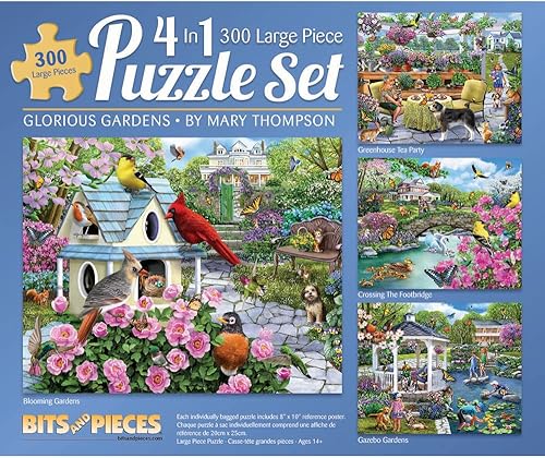 Bits and Pieces Paquete múltiple 4 en 1 de rompecabezas de 300 piezas para adultos – Paquete de rompecabezas de Mary Thompson, tamaño completo del