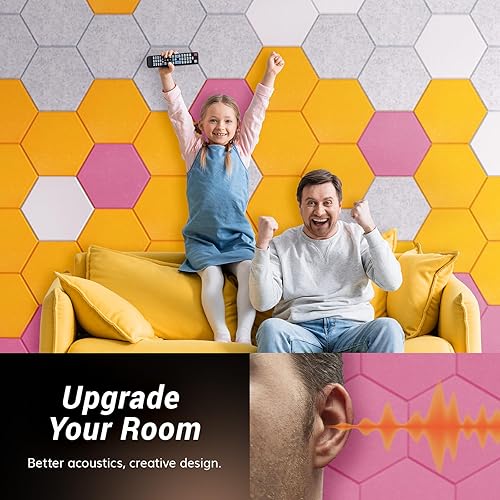Miniatura 4 de TONOR - Paquete de 12 paneles acústicos hexagonales, paneles acústicos de alta densidad de 12 x 10 x 0.4 pulgadas para paredes, tratamiento de