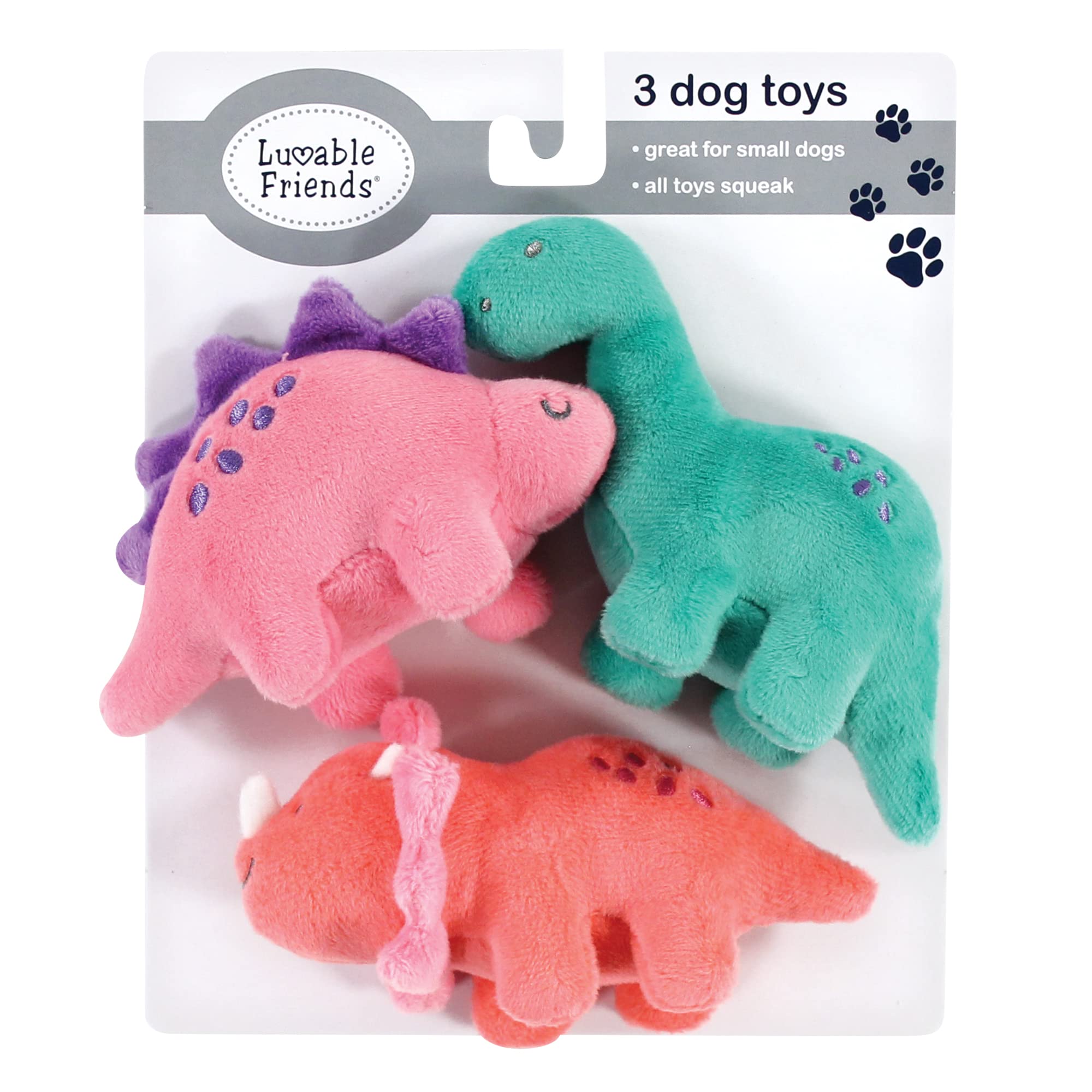 Luvable Friends Perro chirriante juguete de peluche con cuerda, dinosaurios rosados, talla única