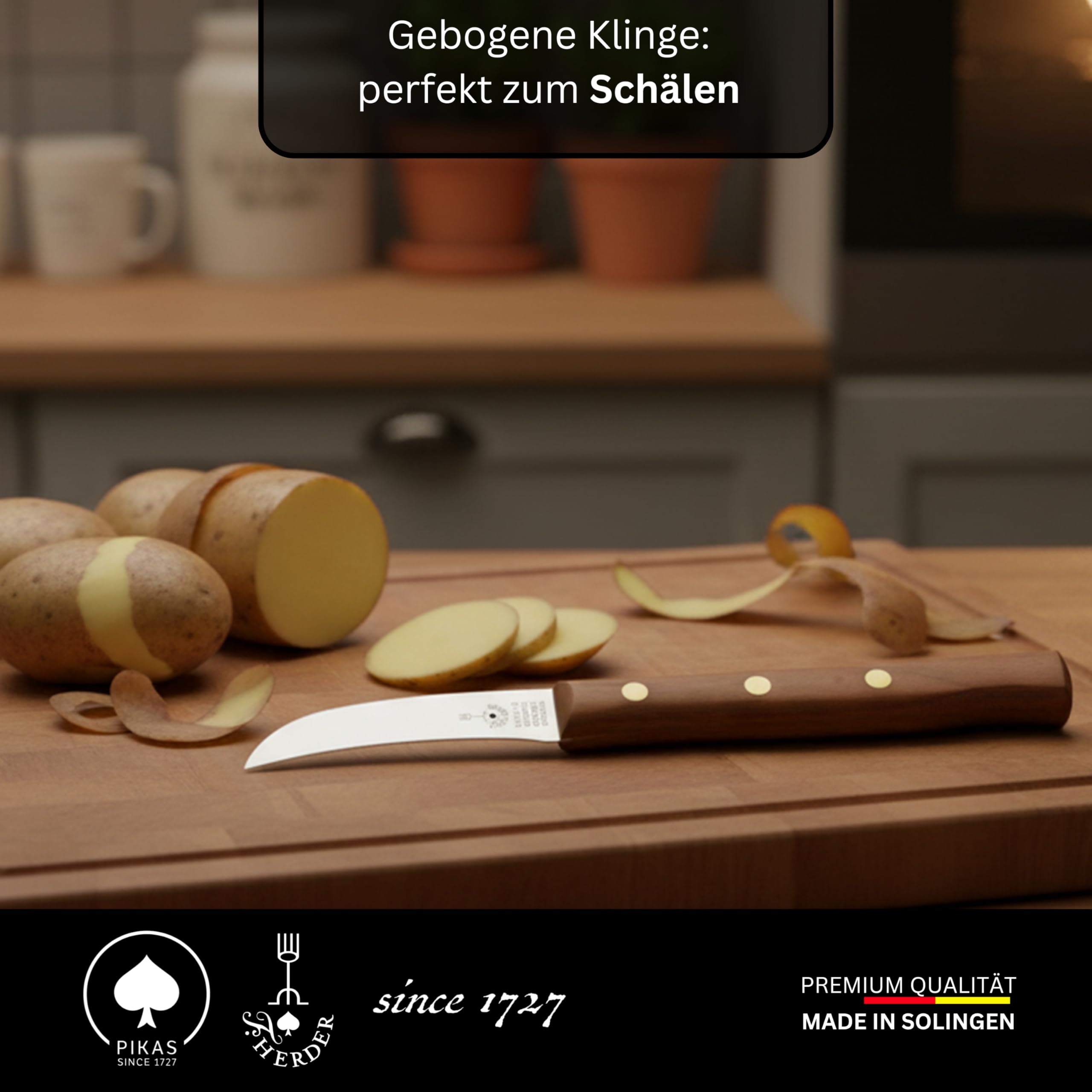 Premium Gemüsemesser - Extra Scharf, Allzweckmesser, Kirsche, Solingen, Schälmesser, Küchenmesser, Kneipchen, edler Holzgriff, Rostfrei, besonderes Geschenk