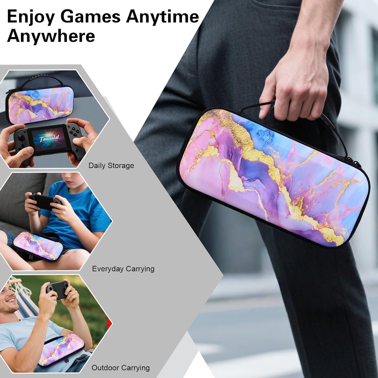 KEDBBAO Tasche für Nintendo Switch 2 2025, Harte Tragetasche Hülle Case mit großem Fassungsvermögen und 20 Steckplätzen (Bicolor Marble)