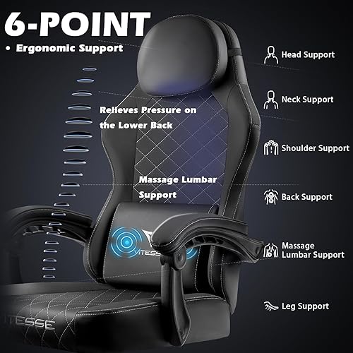 Miniatura 4 de PUKAMI Silla de juegos con reposapiés, silla ergonómica para jugadores para adultos, silla reclinable de juego de computadora estilo carreras