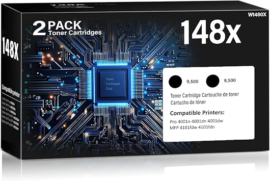 148X Black High Yield Toner Cartridge 4001n 4101fdw 4001dn Toner 2 Pack Replacement for HP 148X W1480X 148A Toner Cartridges HP148X Compatible HP Laser Jet Pro 4001n 4001dn 4001dw MFP 4101fdw 4101fdn
