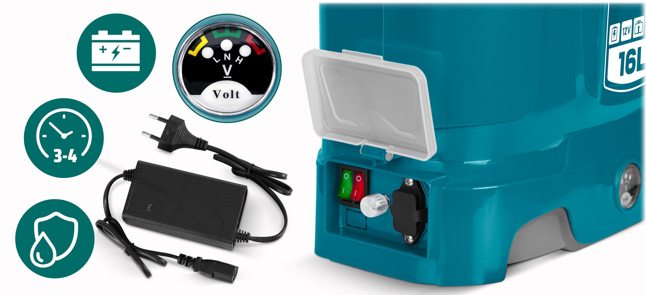 Pulvérisateur à Dos Capacité 16L Batterie 8Ah 12V 4 Buses Lance avec Mélangeur Bleu
