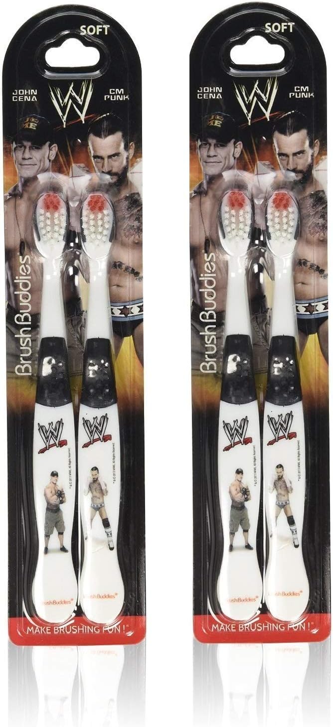 WWE John Cena, Cm Punk and Daniel Bryan Toothbrushes - 2 Pack (2 Units, 4 Toothbrushes in Total) Wrestlers May Vary