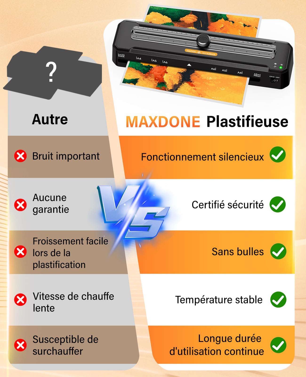 A3 Plastificatrice, Plastificatrice a Freddo e Caldo con 10 Sacchetti e Arrotondatore per angoli, 90s per riscaldarsi, Sistema a Doppio Rullo, Laminatrice per Scuola, Ufficio e Casa Documenti Foto