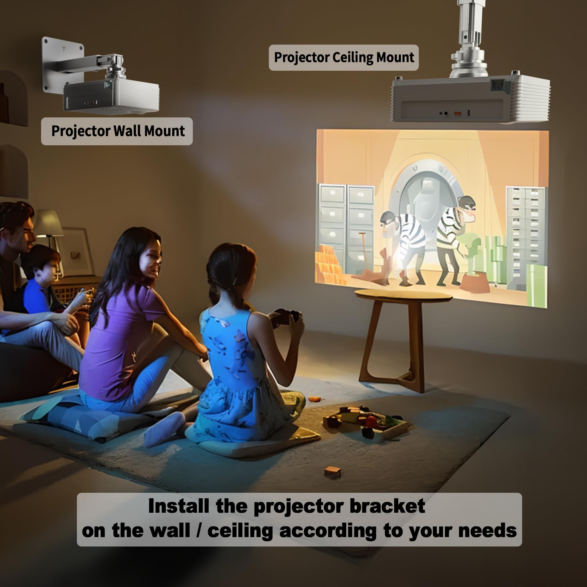 Projektorständer, Einloch-Aufhängung, höhenverstellbar, Projektor-Decken-/Wandhalterung, Projektorregal für Decken-Wand-Zubehör, Aluminium-Legierung, Tragkraft 15 kg, Silber