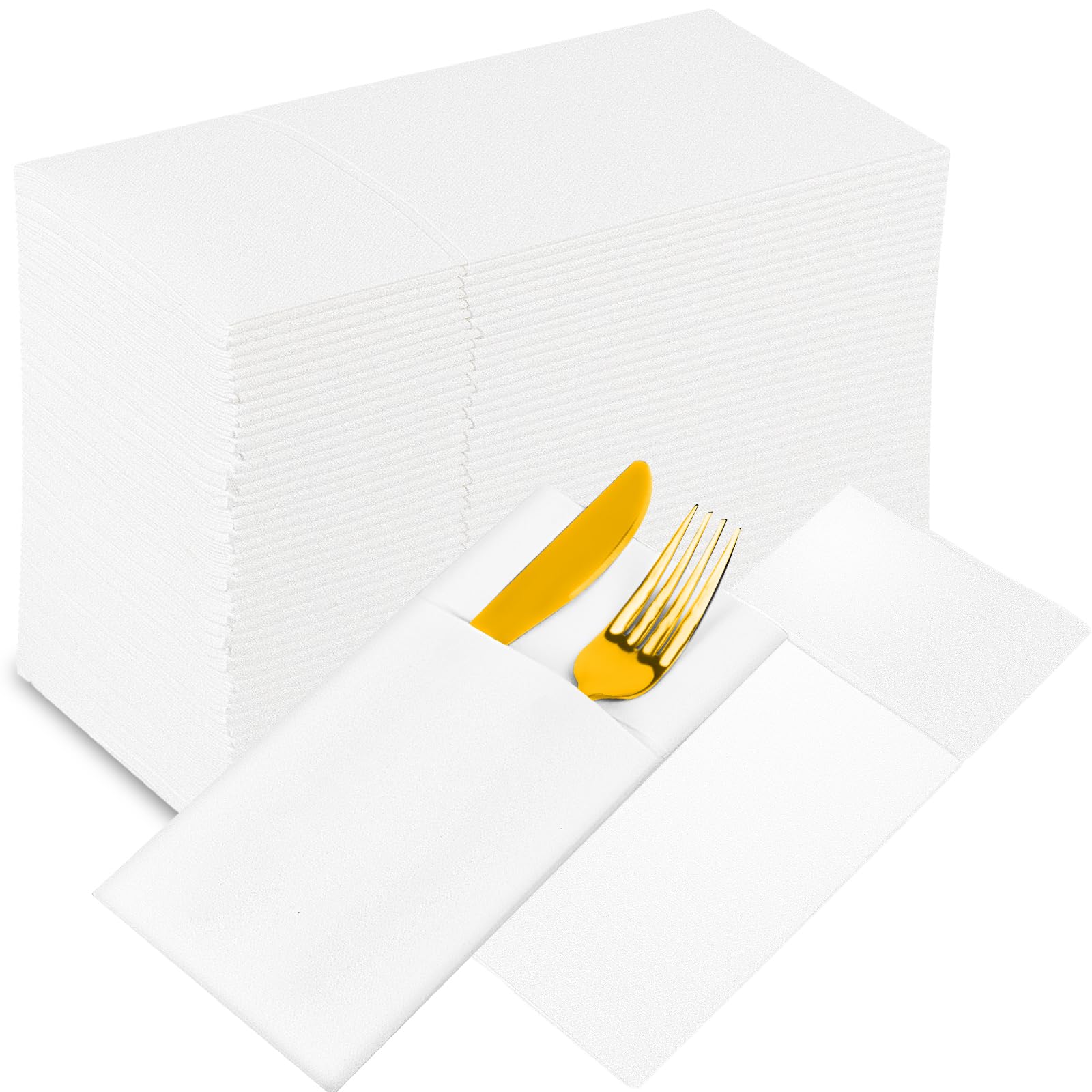 Photo 1 of KAMMAK White Napkins Disposable Dinner Paper with Flatware Pocket, 200 Pcs Linen Feel Elegant Wedding Napkins Bulk for Reception Frefolded Restaurant Guest Lunch Napkin for Kitchen, Party 200 pack