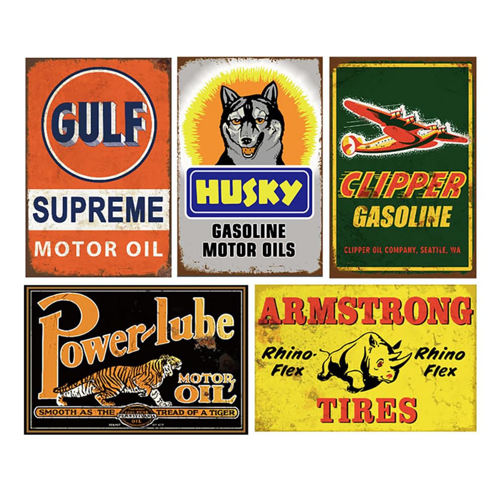 Tin Signs 24 cartelli pubblicitari vintage riprodotti in stile vintage, con annuncio pubblicitario di gasolio, per garage, bar, cucina, 20,3 x 30,5 cm (24 pezzi)
