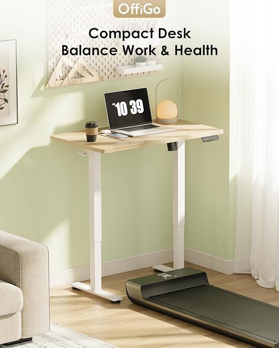 OffiGo Standing Desk, Small Height Adjustable Desk with 3 Memory Heights | 80cm Electric Sit Stand Table for Home Office Workstation, Compact Rising Computer Table for Small Spaces, Beige