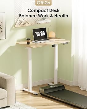 OffiGo Standing Desk, Small Height Adjustable Desk with 3 Memory Heights | 80cm Electric Sit Stand Table for Home Office Workstation, Compact Rising Computer Table for Small Spaces, Beige