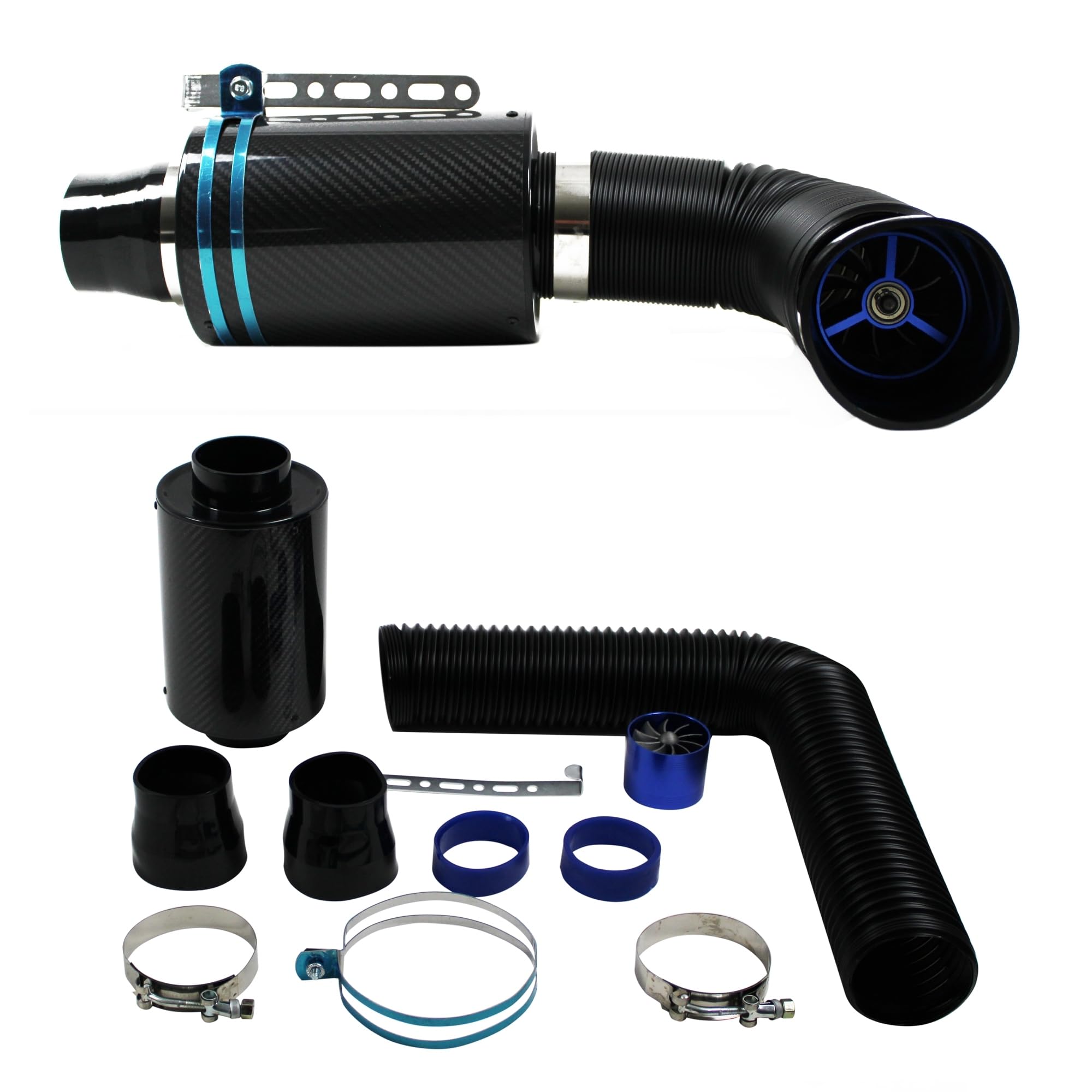 JOM Car Parts & Car Hifi GmbH 40304 - Filtro dell'aria sportivo Carbon Power Airbox Air Intake con tubo flessibile universale