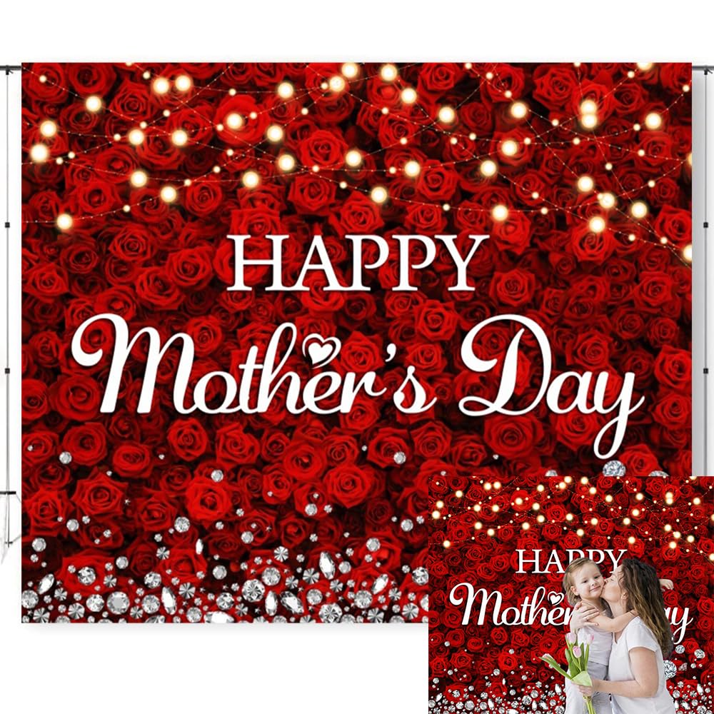 Happy Mother's Day Sfondo 3 x 2,4 m rose rosse fiori da parete festa della mamma sfondo decorazioni banner felice festa della mamma festa fotografia sfondo decorazione forniture puntelli